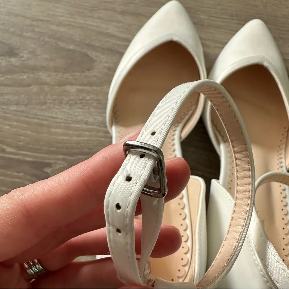 Bridal White Satin Ankle Strap Heels - Picture 13 of 13